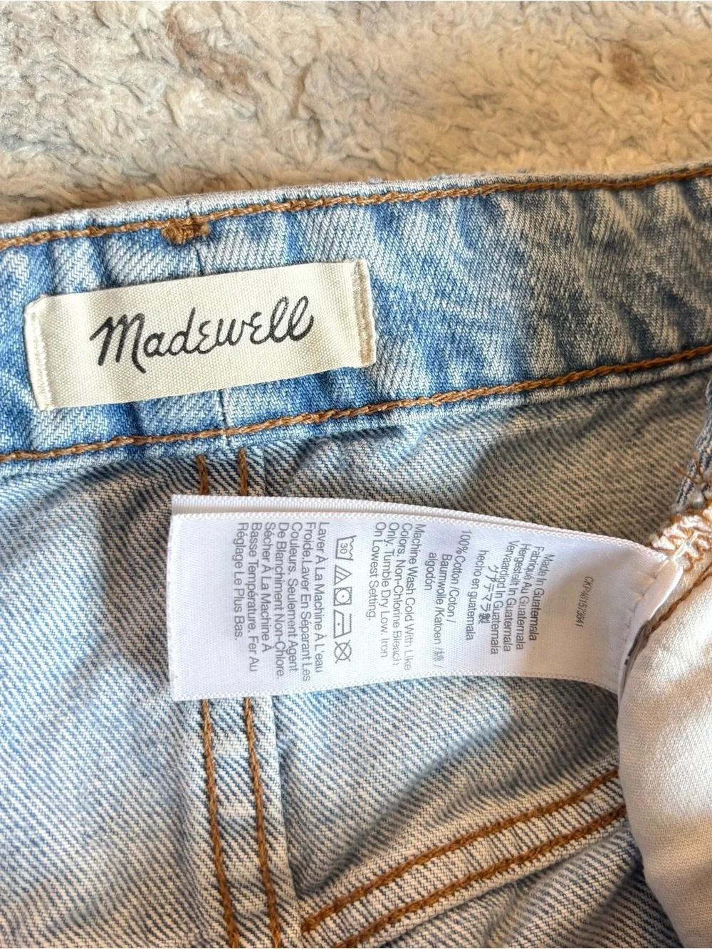 Madewell Relaxed Denim Shorts Mid Rise Distressed Jean Raw Hem Blue Wash